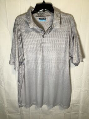 PGA Tour Men's Light Gray Heather Polo with Subtle Stripe XL